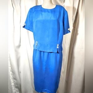 Shomi Silk Midi Dress, Blue,Short Sleeve, Round Neck, Zip,  Round Neck, Soft, 16